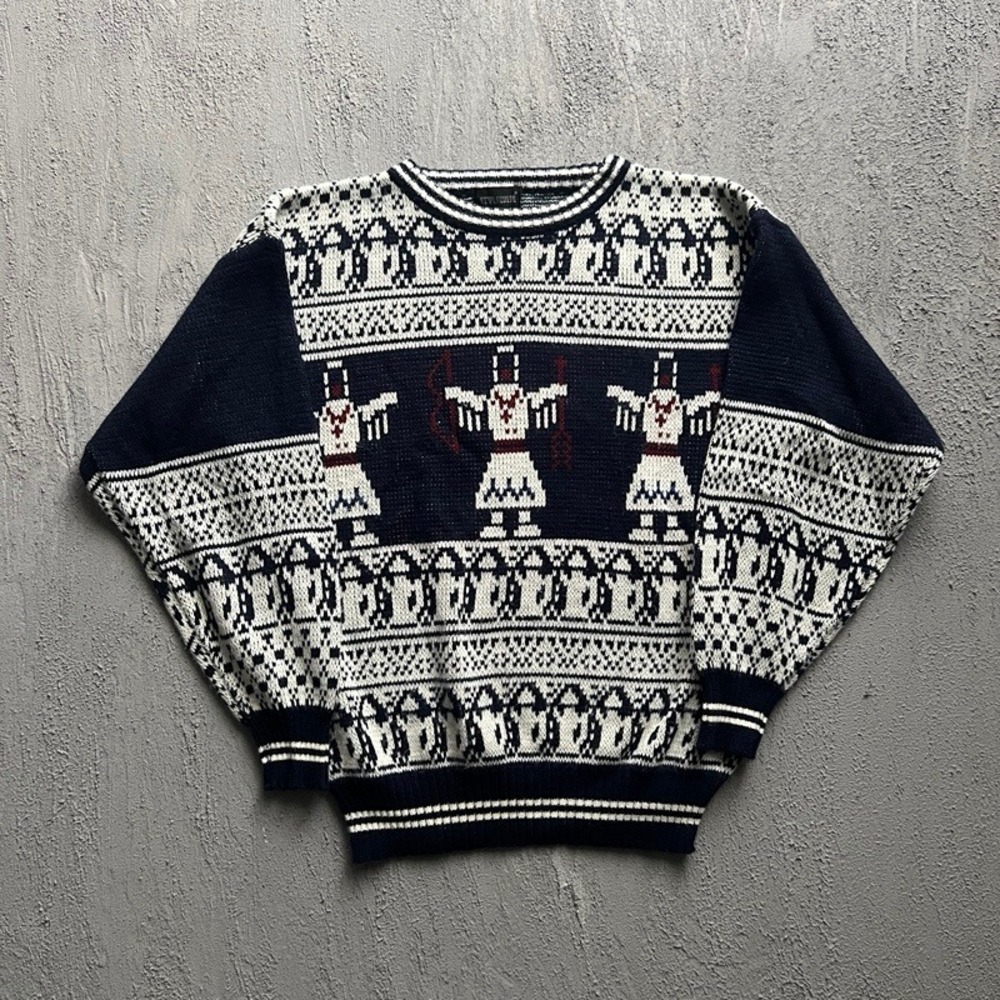 Vintage Stylewise Sweater Large Blue 1990s Aztec Southwestern Knit Pullover